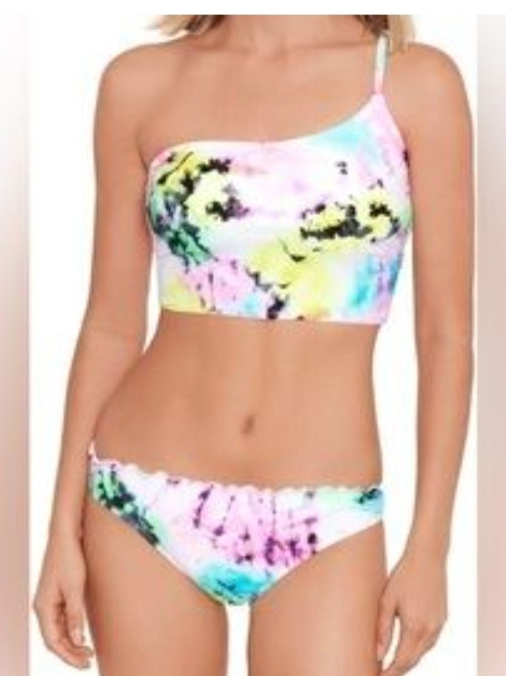One-Shoulder Tie-Dye Bikini Set in Pastel Multi